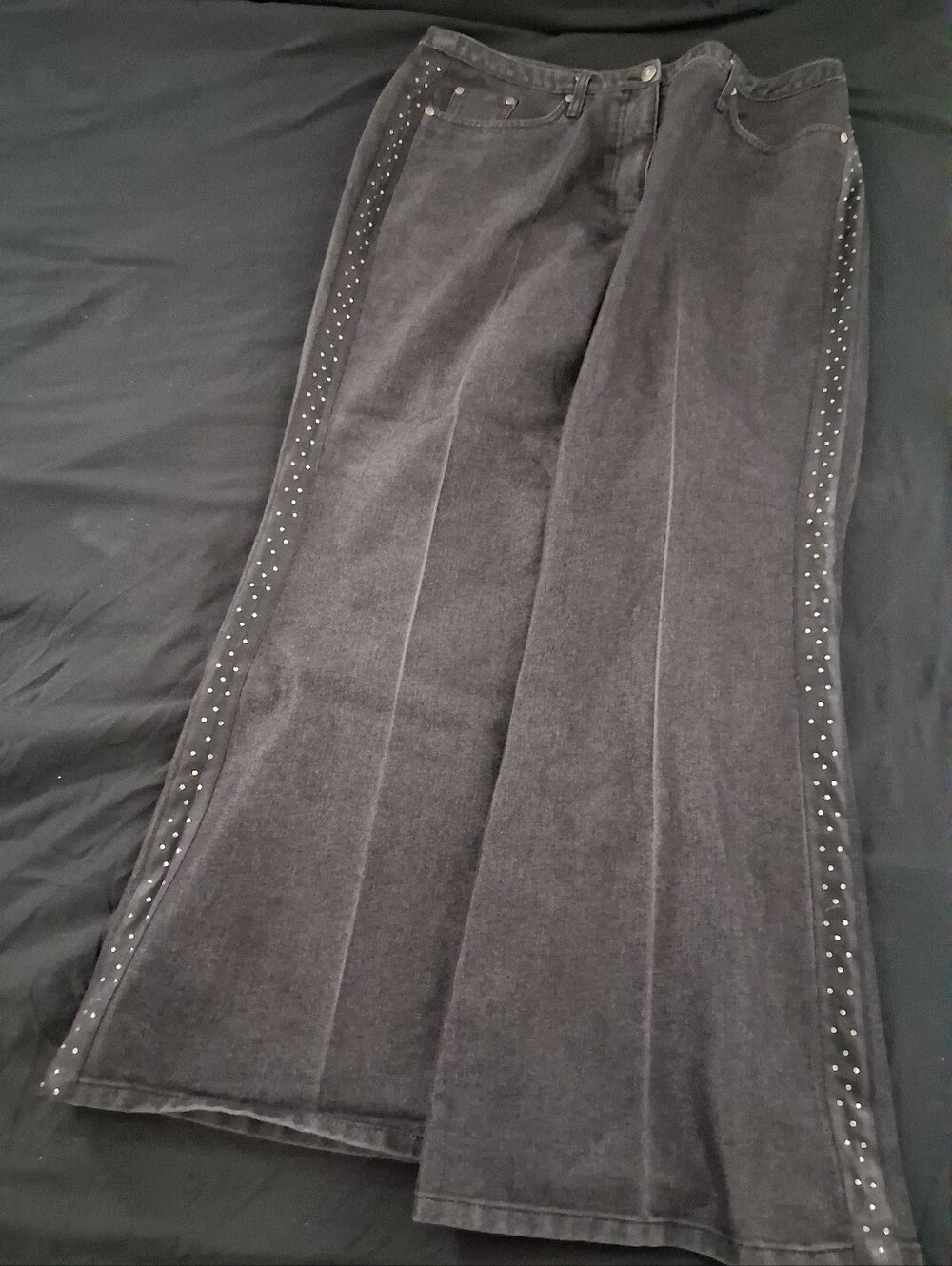 Women's Black Wide-Leg Jeans with Side Stud Detail. Size 18.